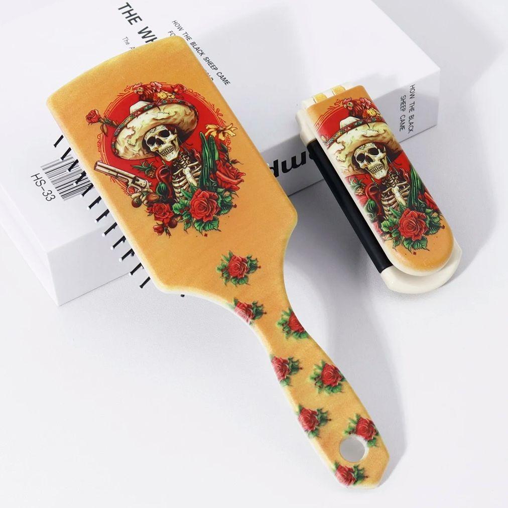 

Skeleton denim comb set, anti knot comb and scalp massage brush, decorative beauty tool,Special for real hair wigs