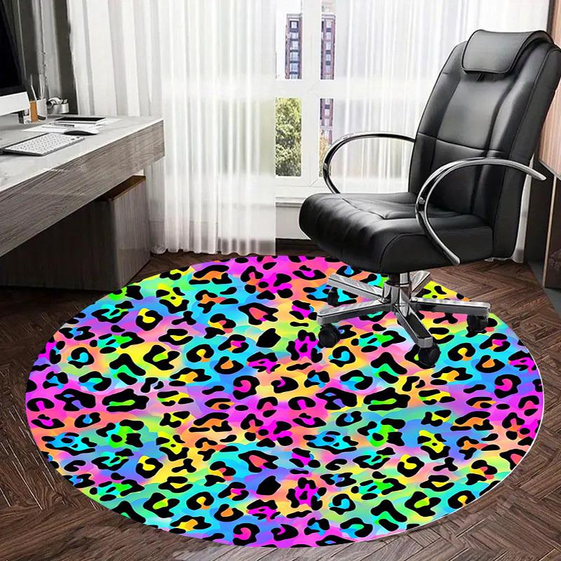 1pc Colorful Leopard Pattern Round carpet, Made of Polyester,Perfect for Decorating Office Chairs, Living Rooms fplt041