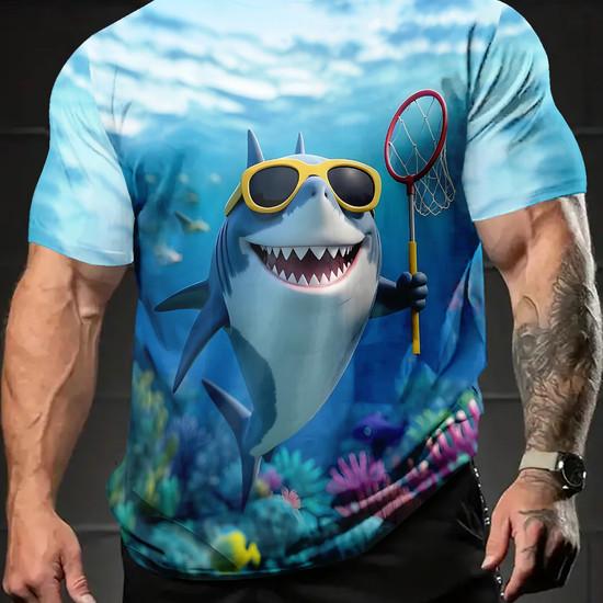Lustiges KI-Hai-Muster T-Shirt für Männer Meeresbewohner 3D-gedruckte T-Shirts Tralalero Tralala Kurzarm Rundhals Oberteile T-Shirts