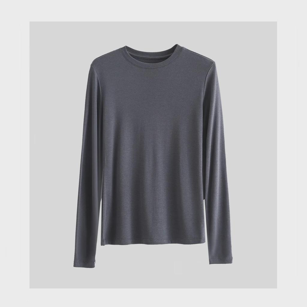 Luxury Tencel Wool Soft Long-Sleeve Slim-Fit Round Neck T-Shirt for Women - 2024 Autumn Collection
