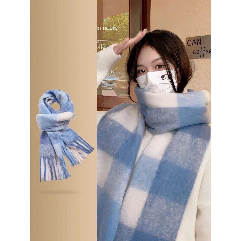Warm Winter Cashmere Scarf Stripe Pattern Thickened Shawl Wrap New Long Tassel Scarves  Women