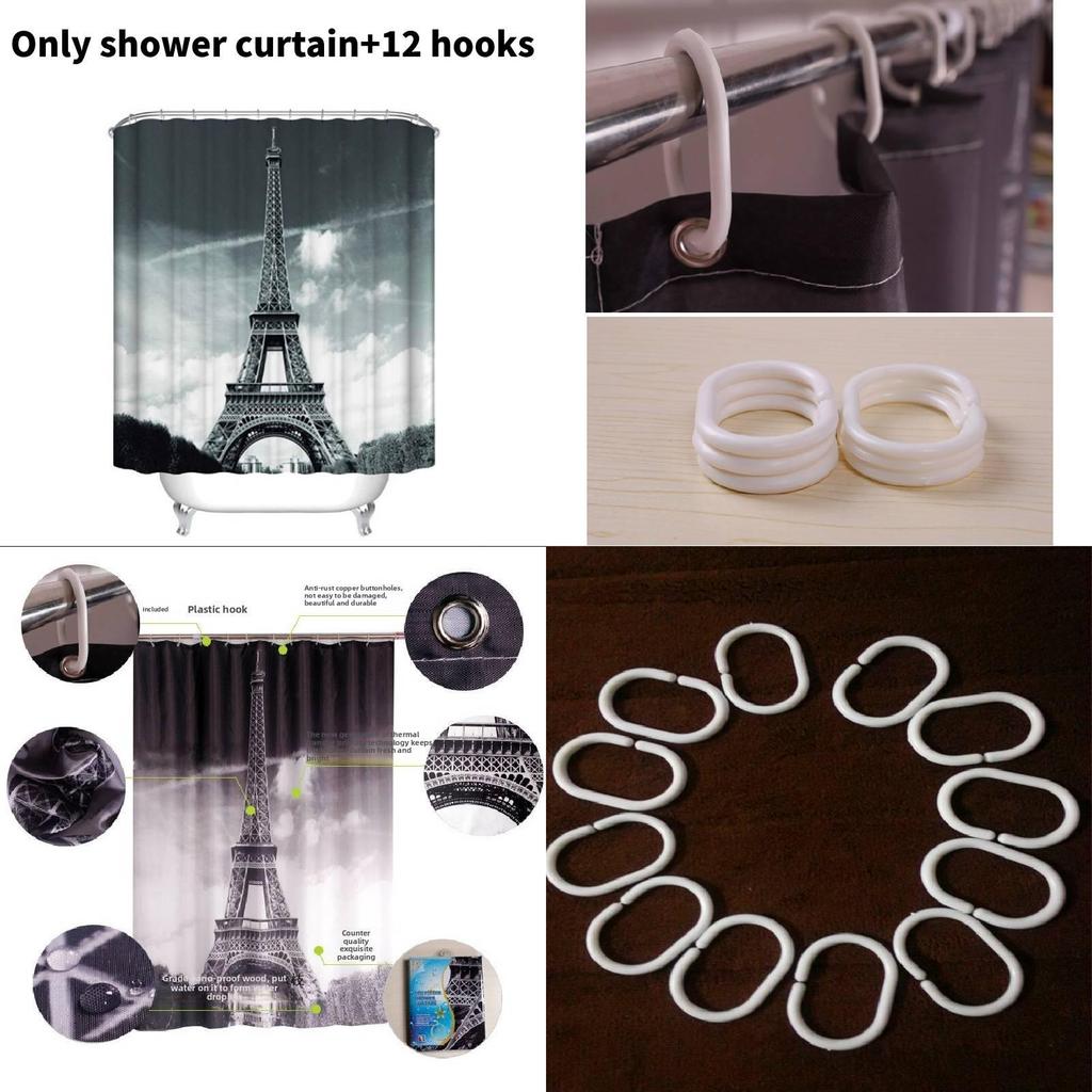 Eiffelturm Polyester Duschvorhang mit malerischer Landschaft und Brückendesign für den Heimgebrauch