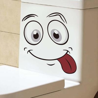 Vochtbestendige Cartoon Toiletsticker PVC Blij Gezicht Muursticker Badkamer