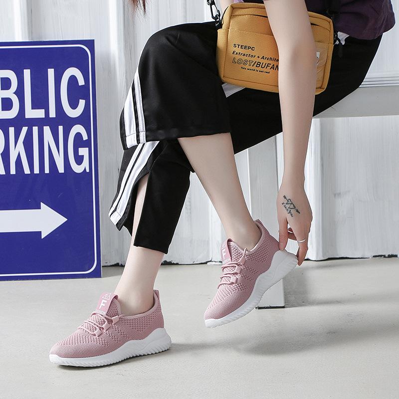 "2024 Women's Trendy White Mesh Running Shoes - Breathable Flying Woven Korean Style for Female Students"