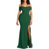 Independent Station European and American Foreign Trade Evening Dress Women's Banquet Temperament Low Chest One Word Shoulder High Split Sexy High-end
