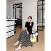 DIMANAF 2026 Plus Size New Dress Summer Women Beach Shirt Dress Black Floral Loose Casual Long Dresses O-Neck