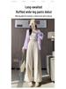 Women's Spring/Summer 2026 Sweet Ruffle Lace Wide-Leg Pants - Elastic Waist, Slimming, Soft, and Smooth Casual Wear