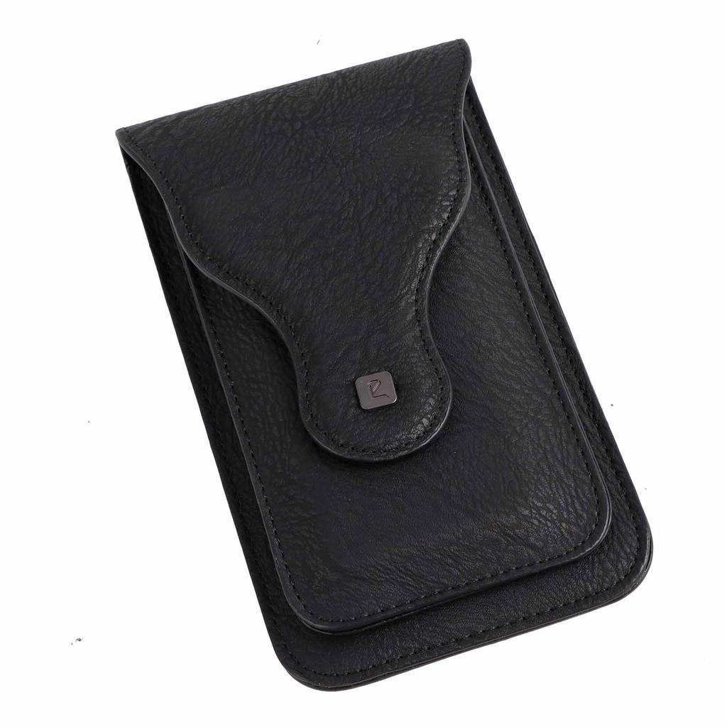 Cell Phone Pouch Holster Men PU Leather Mobile Phone Belt Waist Bag for Travel Outdoor Mountaineering Black