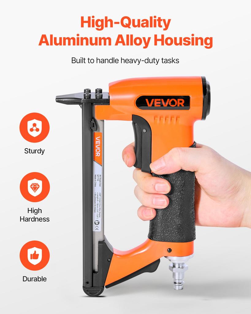 VEVOR Pneumatic Staple Gun, 22 Gauge Air Upholstery Stapler for 71 Series Fine Wire Staples 9.5mm Crown 6-16mm Length