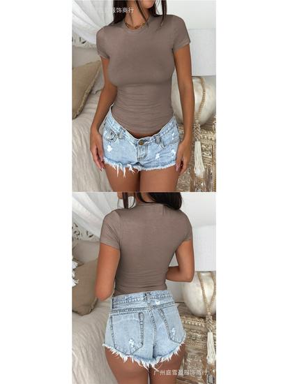 Women's Solid Color Slimming Short-Sleeve T-shirt - YK Style Spring/Summer Collection