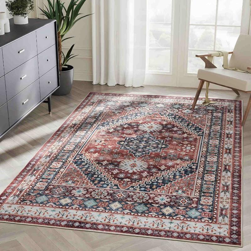 Tapis de Zone Bohème Imprimé Ethnique Tapis Turc Vintage Lavable Tapis de Salon Traditionnel Cour Ottomane Paillasson Décoration d'Intérieur