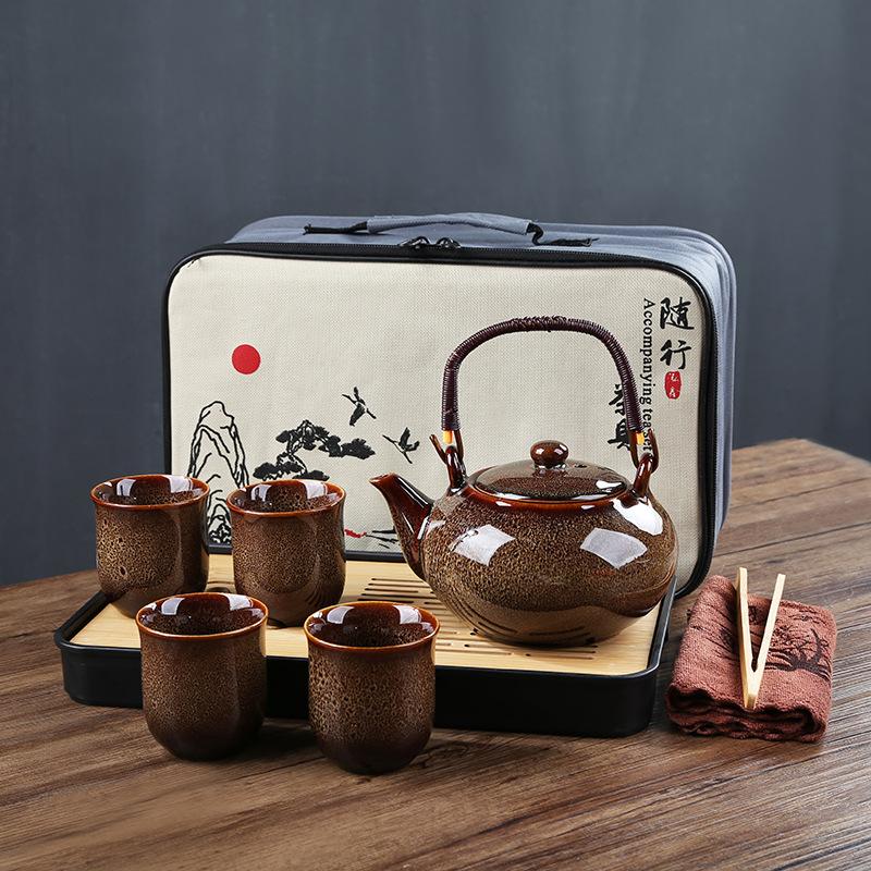 

Large Lifting Beam, 1 Pot, 4 Tea Cups, Portable Travel Tea Set, Tea Tray Set