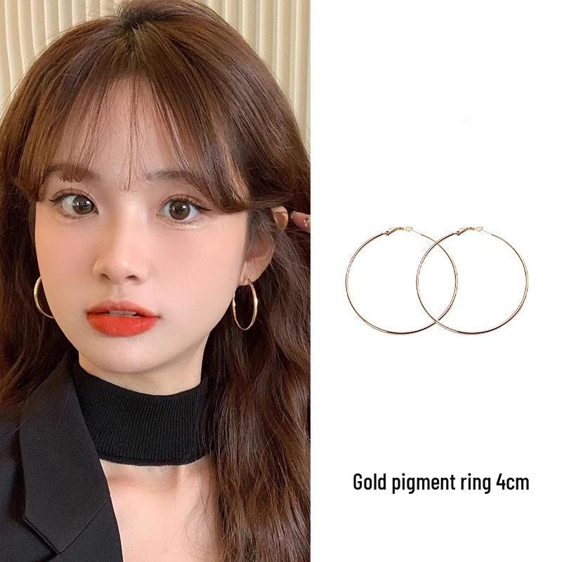 

S925 Silver Needle Luxe Hoop Earrings: Women s High-End Exaggerated Circle Studs for Versatile Fashion.