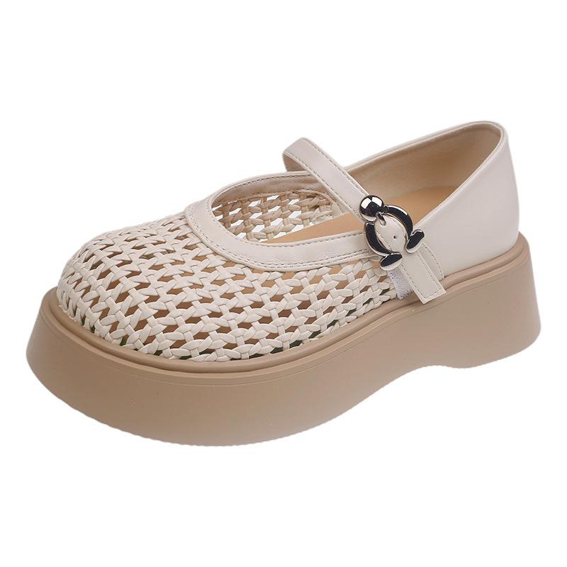 

Woven retro breathable 2025 summer fashionable versatile comfortable hollow mesh shoes thick-soled shallow mouth single shoes 40