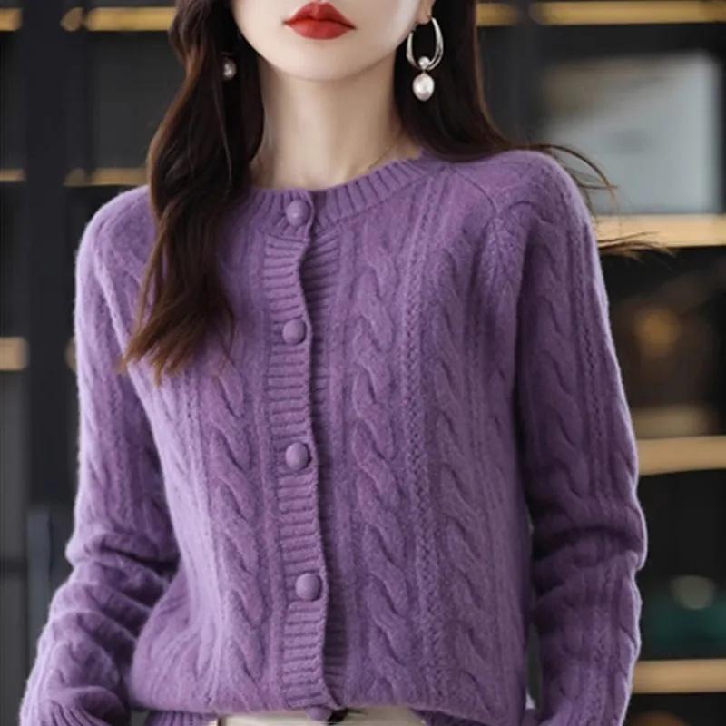 Cashmere Sweater for Women Autumn and Winter Knitted Cardigan for Women Loose Fitting Woolen Sweater Lapel Jacket Camel