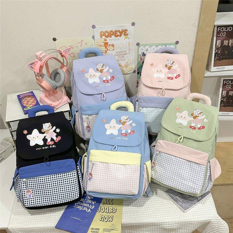 Schoolbag small fresh cute cartoon girl schoolbag high value ins niche design plaid large capacity backpack