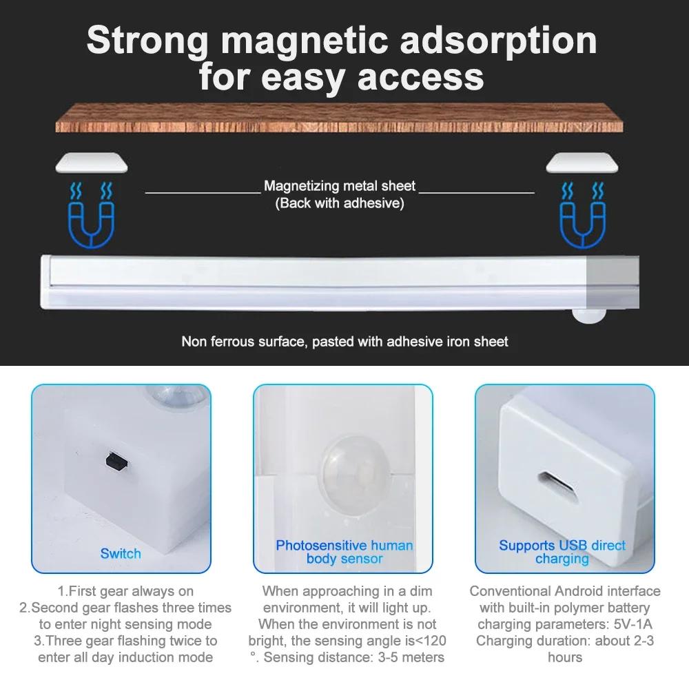 LED Car Sensor Light 10/20/30CM Automatic Induction Light Type-c Rechargeable Smart Lighting Magnetic Maual/Sensing Mode Lamp