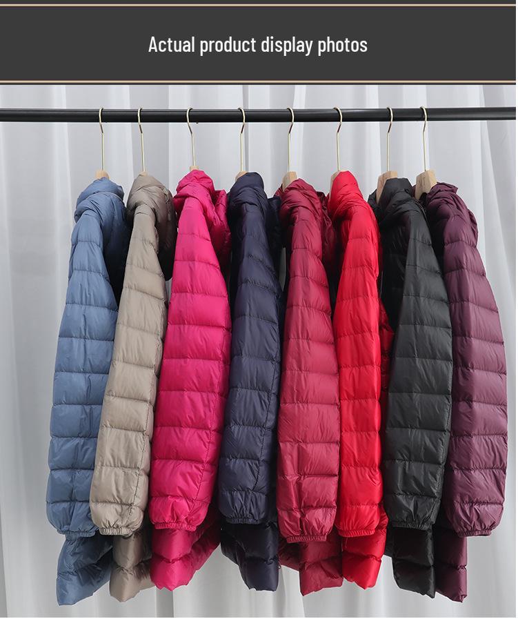 Women's Mid-Length Slim Fit Hooded Down Jacket, Flattering Plus Size, Lightweight with Detachable Hood
