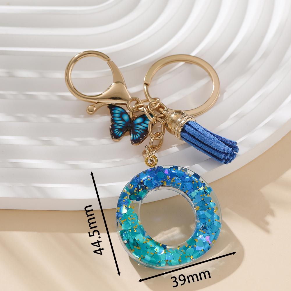1pc Alloy Alphabet Initial Keychain Royal Blue Butterfly & Tassel Letter Keychain for Backpack Charm Accessory Key Ring Findings