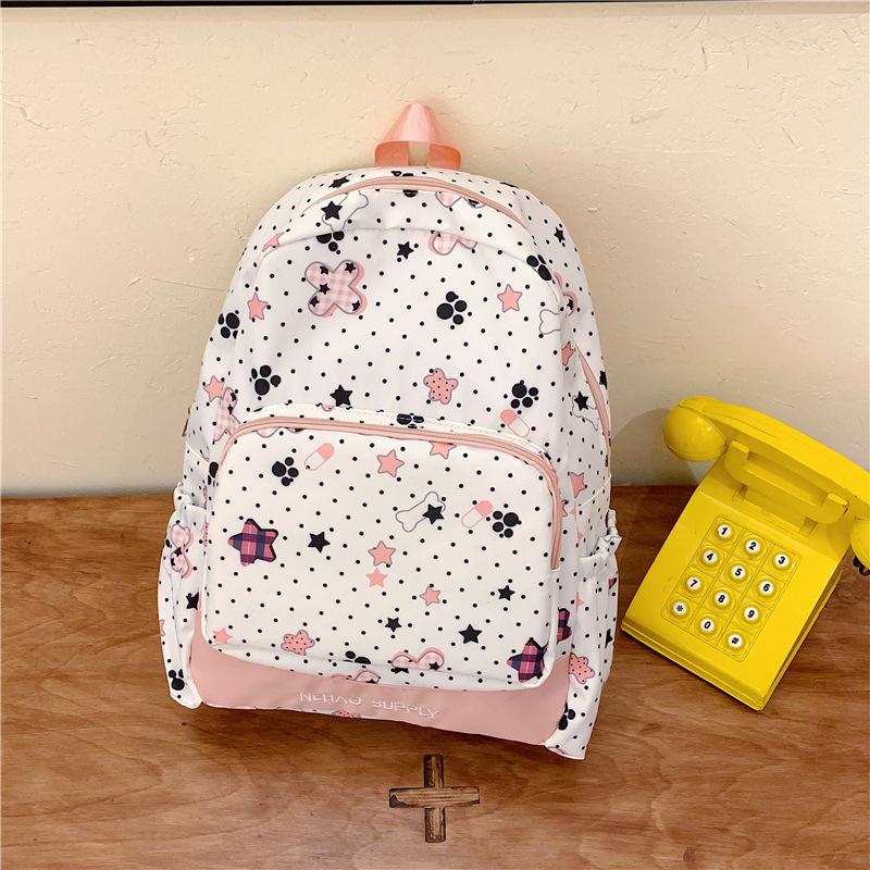 

College-style backpack for female junior high school students, Korean versi, large capacity, star-patterned backpack for high рожевий