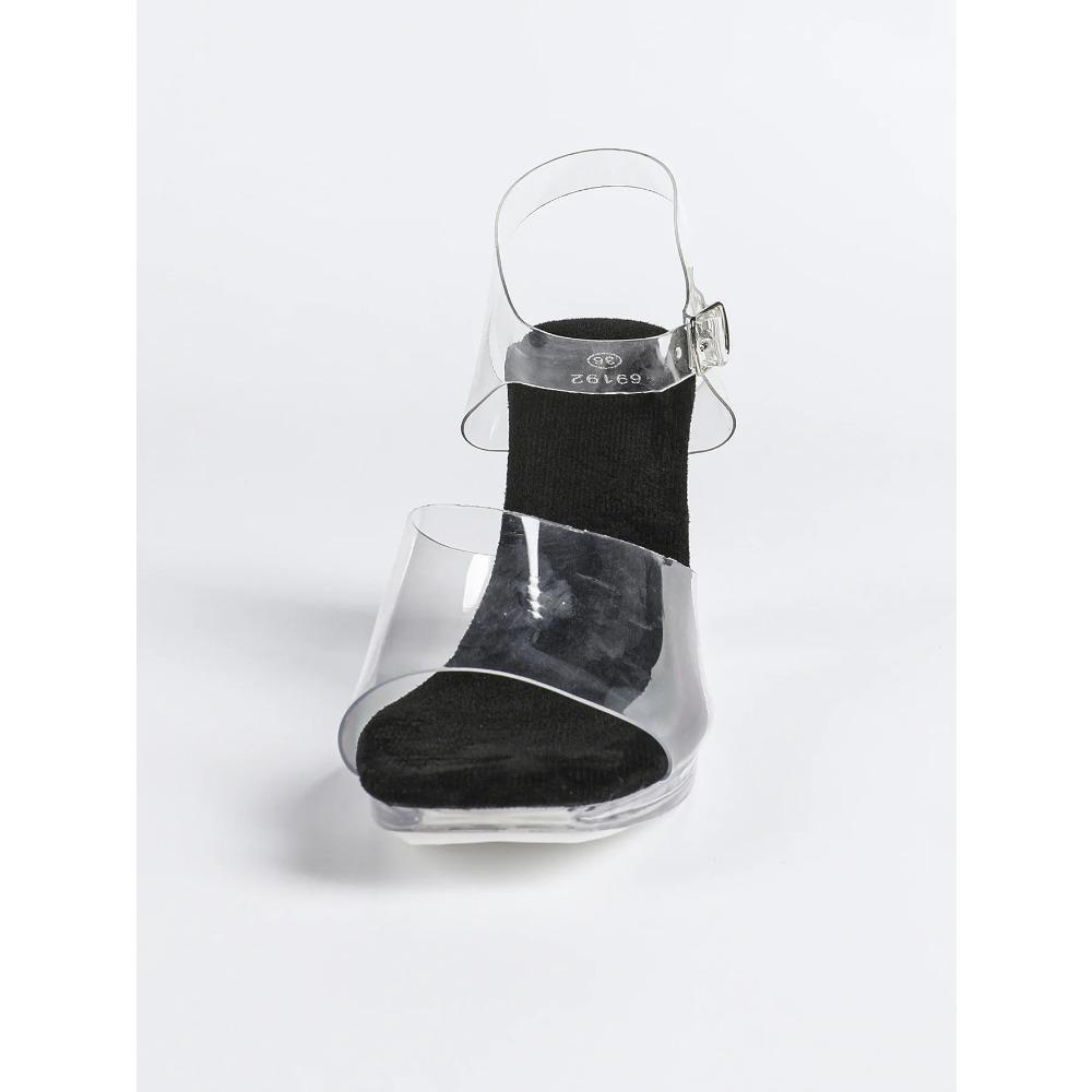 12Cm Clear Heel Cool Slippers Women's 2026 New Season French Transparent Versatile Chubby Sandals Slim Heel LFD-69192-1