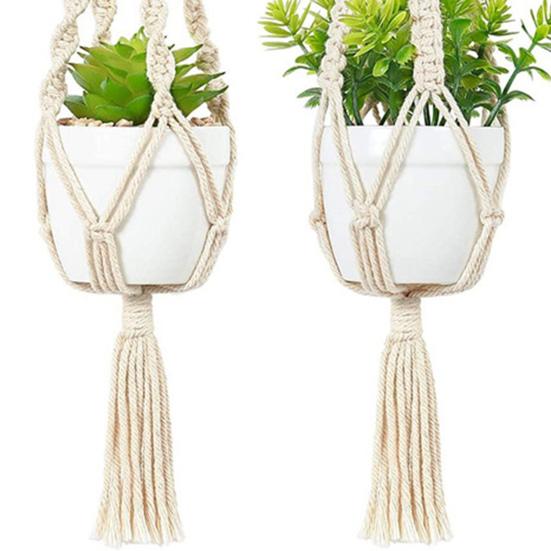 2Pcs Beautiful Fine Texture Plant Hanger Good Woven Handmade Cotton Flowerpot Hanger for Home
