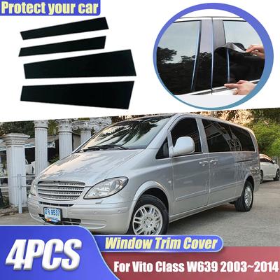 For Mercedes-Benz Vito Class W639 2003~2014 2013 2012 4pcs Black Window Trim Covers Window B C Pillars Column Auto Accessories
