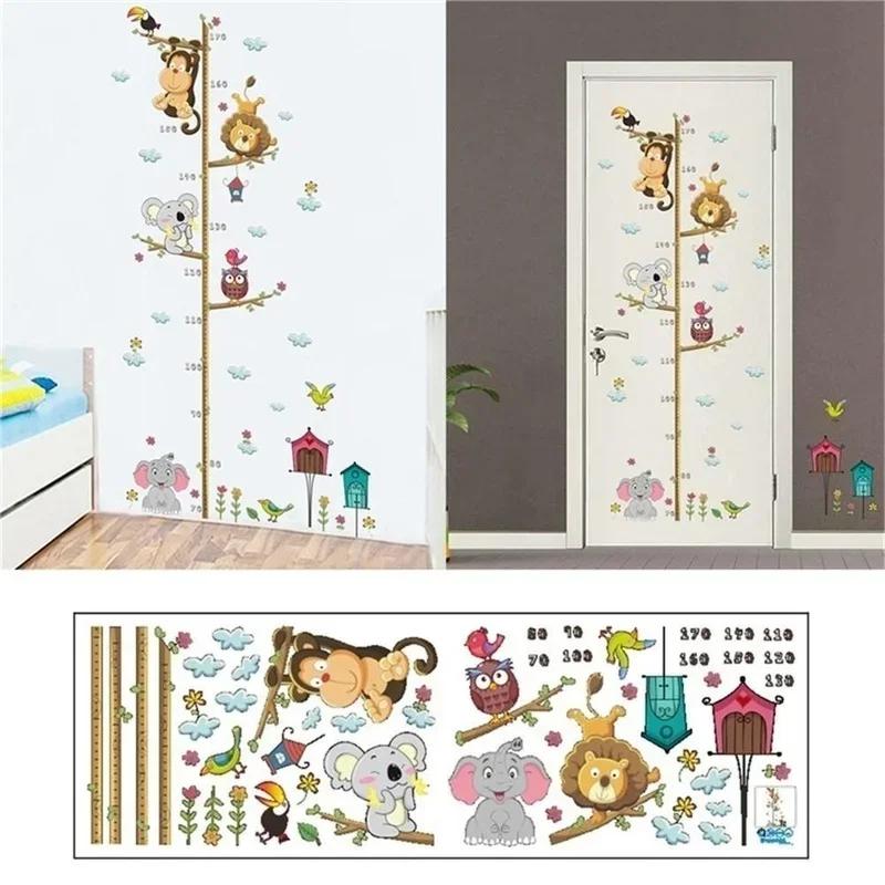 Cartoon Height Measure Wall Sticker for Kids Rooms Growth Chart Animals Lion Monkey Owl Elephant Nursery Room Decor Wall Art