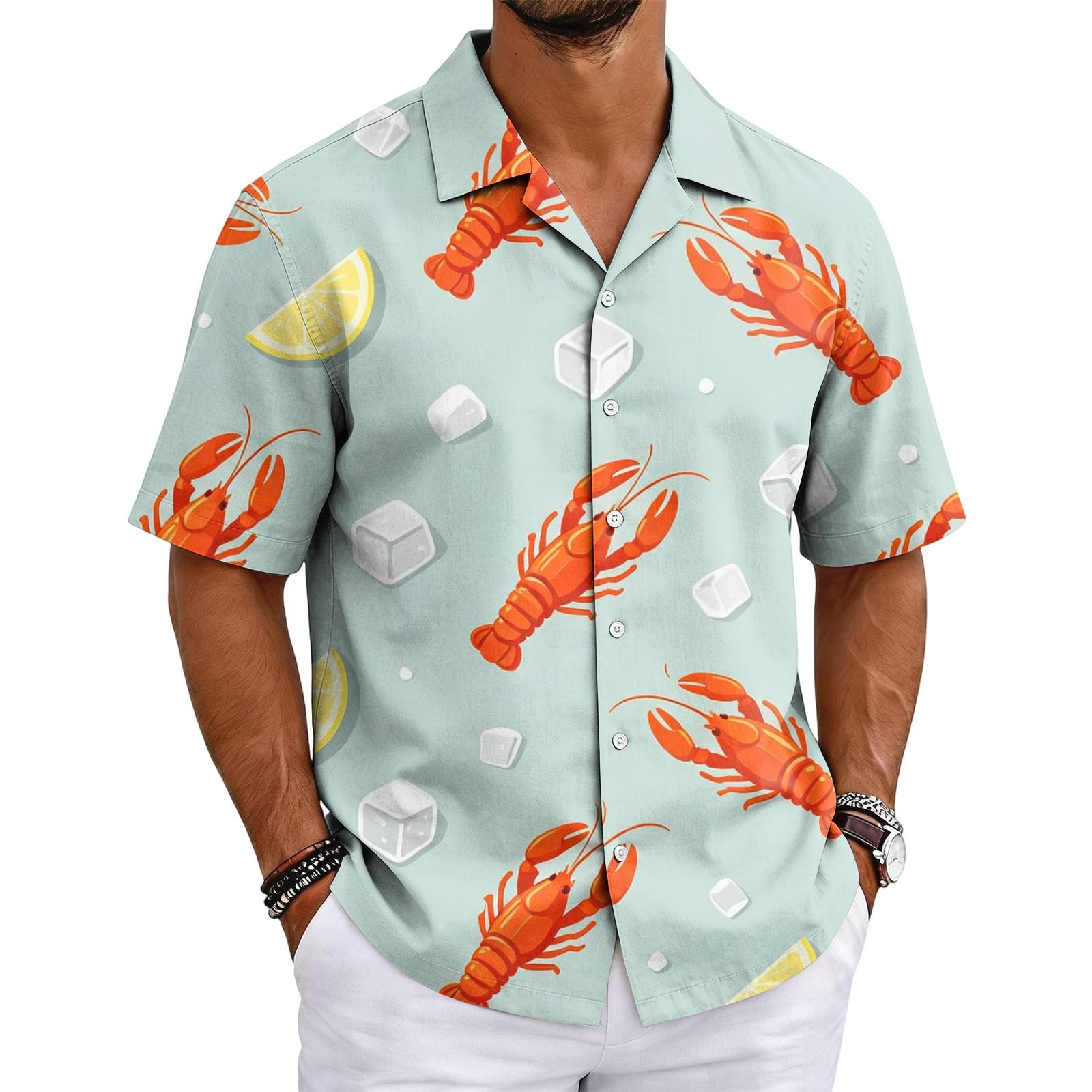 Men s Hawaiian Print Cuban Collar Short Sleeve Summer Shirt XL