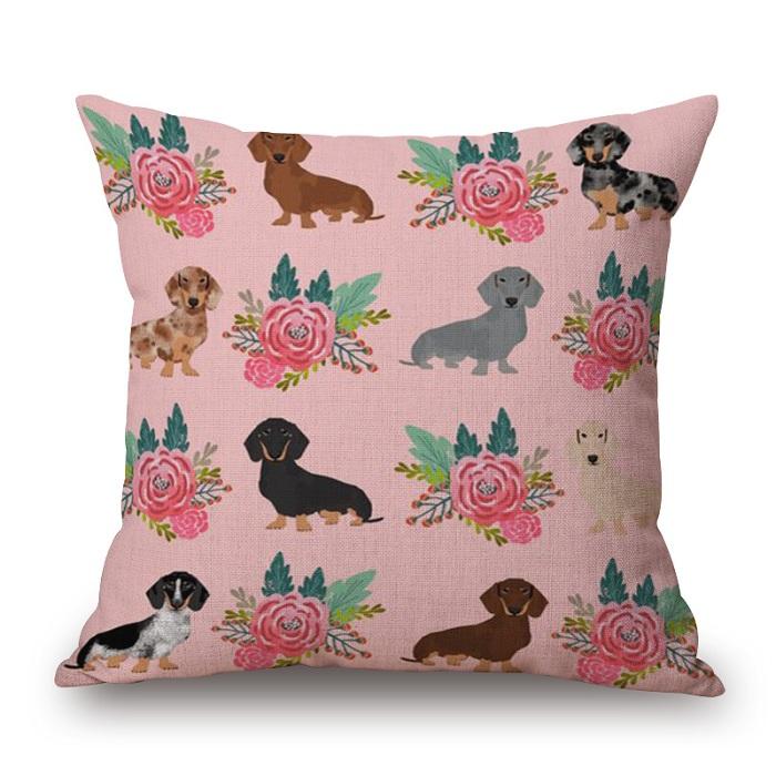 Fundas de Cojín para Perro Dachshund Pintura de Perro Salchicha Algodón Lino Fundas de Almohada Decorativas Dormitorio Sofá Decoración del Hogar 45X45cm