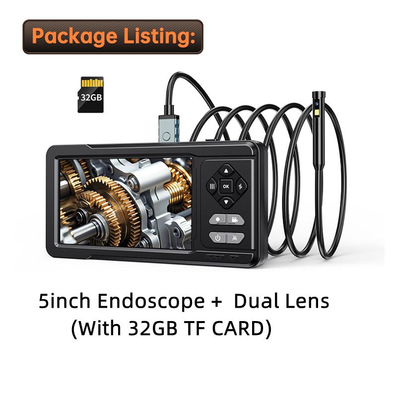 5inch Dual-Lens Endoscope Camera with Light 1080P Borescope 16.5FT Flexible Sewer Camera IP67 Waterproof Plumbing Snake Camera