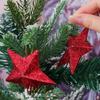 4/24PCS Glitter Star Christmas Tree Ornament Gold Pentagram Xmas Hanging Star Pendant Holiday Wedding Party Decoration Kids Gift