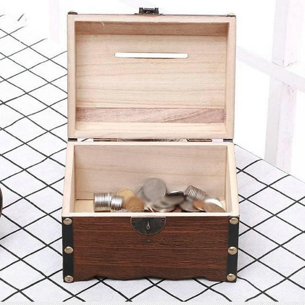 Lock And Key Piggy Bank Wooden Money Box Elegant Design Fundraising Tool