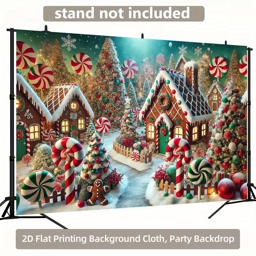 2D Flat 2D Flat Printing Background Banner Christmas Candy Gingerbread Village Background Cloth Multi-purpose Polyester
