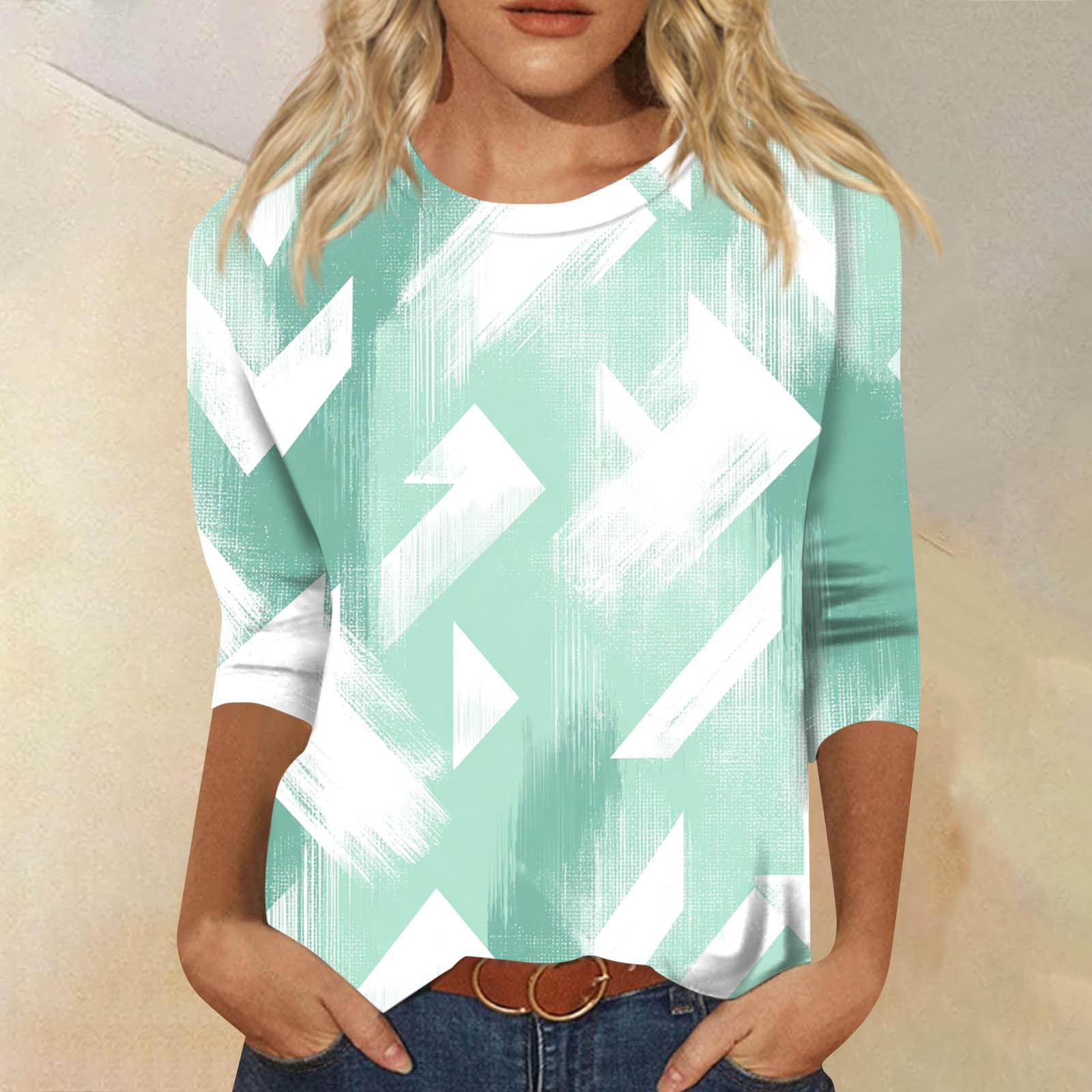 

Women s Fashion Casual Round Neck Three-quarter Sleeve Gradient Print T-shirt Top XXL