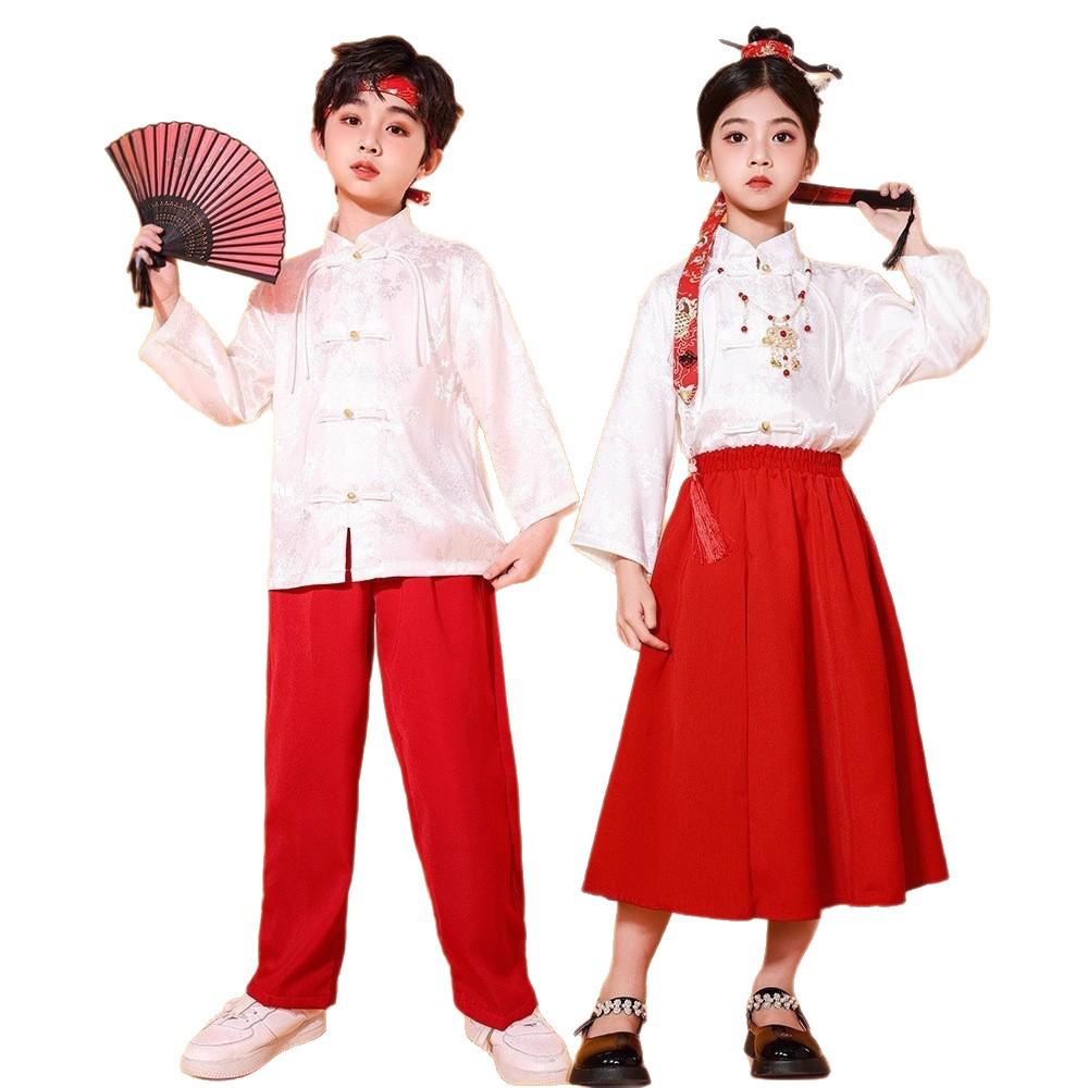 Children's Hanfu National Day Performance Costume - Boys' and Girls' Traditional Chinese Attire for Recitation and Chorus