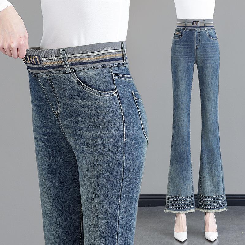 Elastic Waist Micro-flared Pants Women's Plus Size Jeans Spring Women's High Waist Plus Size Thin Flared Pants