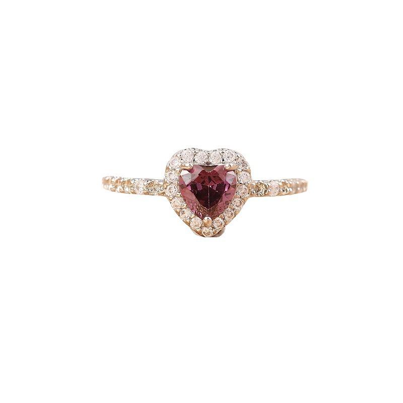 Women's High-End Zirconia Heart Ring: Adjustable Open Design with Light Luxury, White Gold Plating, and Moissanite Inlay.