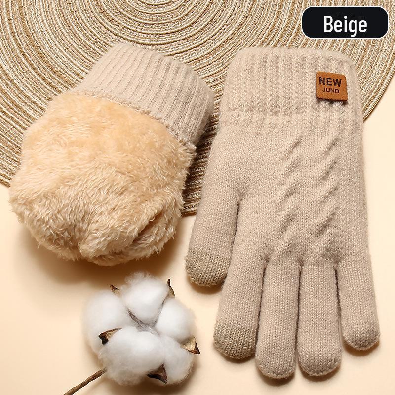 Women's Winter Knitted Gloves, Double-Layer Velvet, Thickened, Cold-Proof, Warm, Touchscreen, Perfect for Outdoor Cycling.