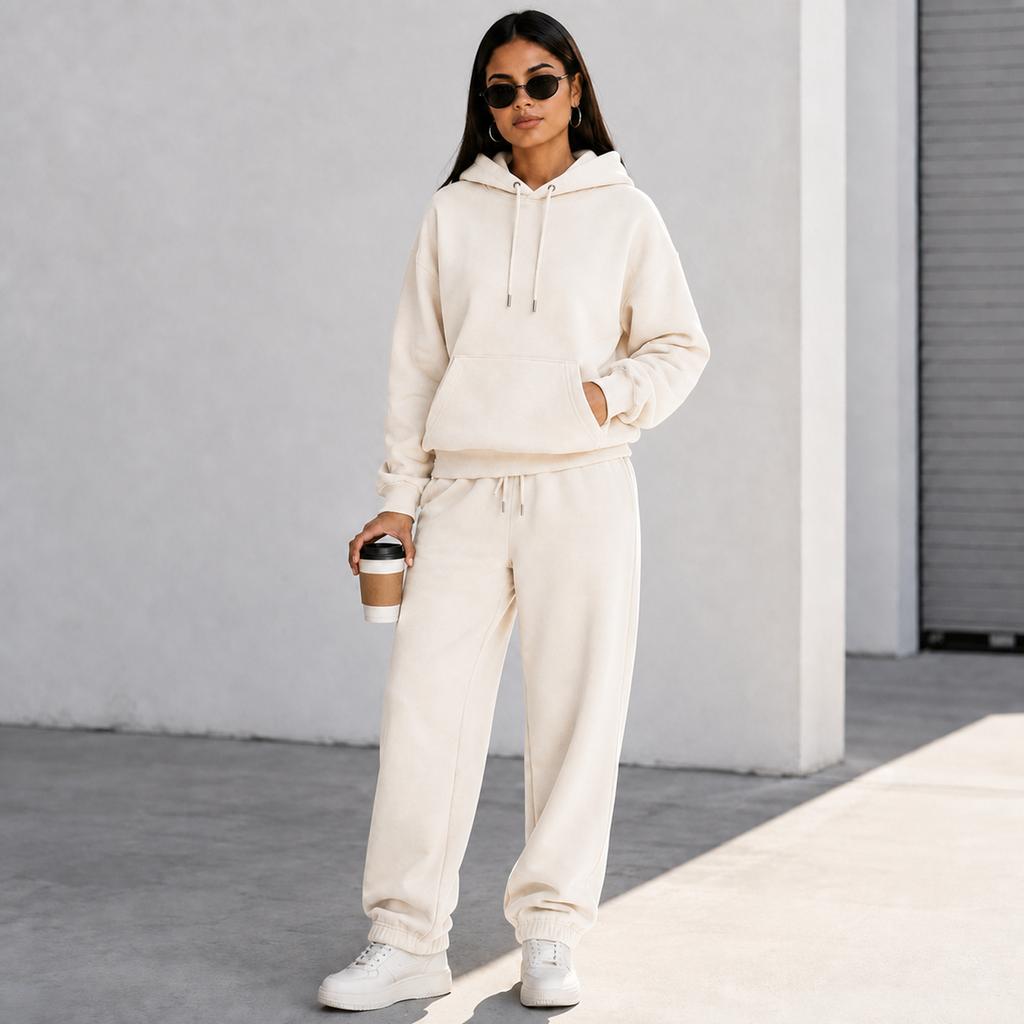 Couple Matching Hooded Tracksuit Set for Spring and, Color Thick Pullover Athletic Sweatsuit for Men and Women
