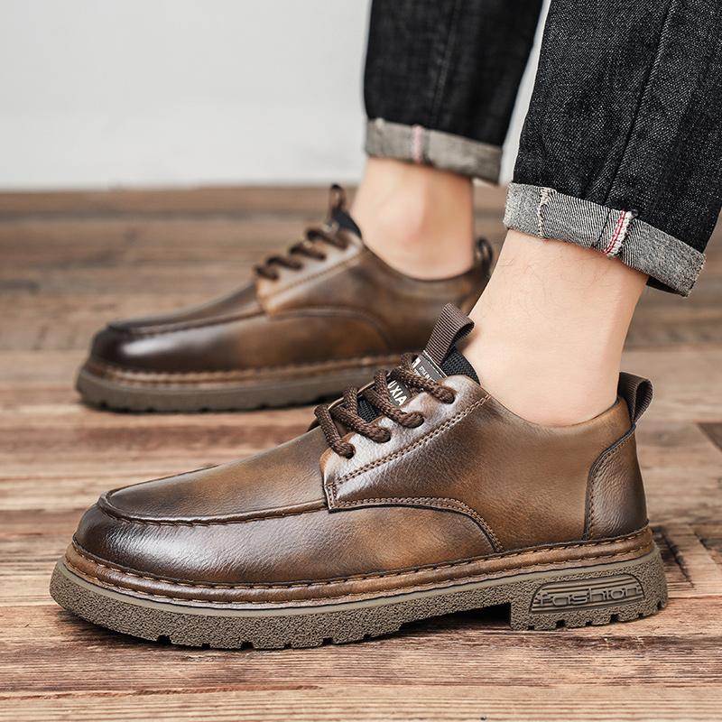 Handmade Leisure Men Shoes New Trendy Minimalist Work Shoes With Lace Up Middle-Aged Dad Formal Casual Business Leather Shoes