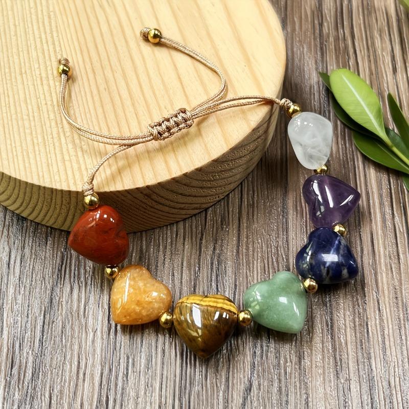 1 Stück Naturstein-Kristall, herzförmiges buntes Stein-Webarmband, Natur-Schmuckarmband.