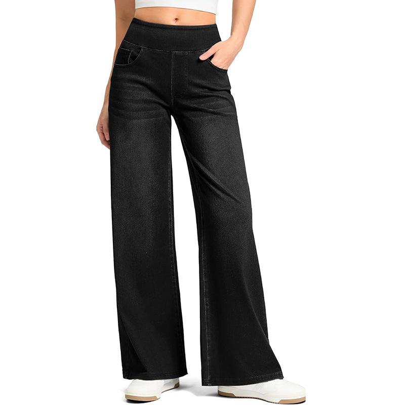 

2025 High Waist Women s Wide Leg Jeans with Elastic Abdominal Control Medium чёрный