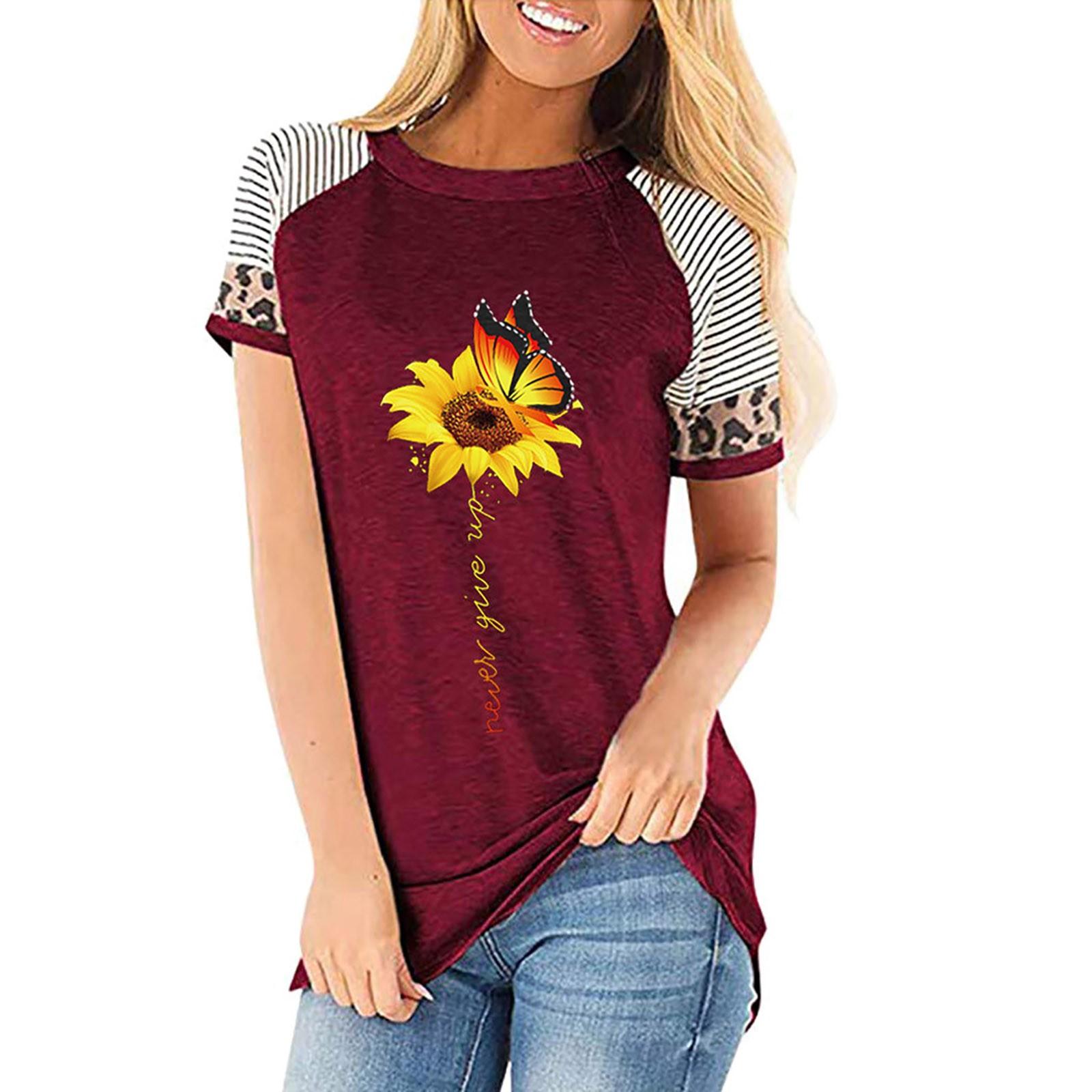 

Женская повседневная футболка с леопардовым принтом SunFlower и короткими рукавами XXXL винный