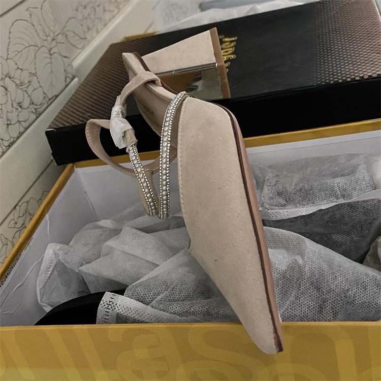 Fashion Female Sandal Shallow Mouth Retro Woman Shoes Block Heels Girls Pointed Original Real Comfort Chunky Closed Scandals Genuine Lea