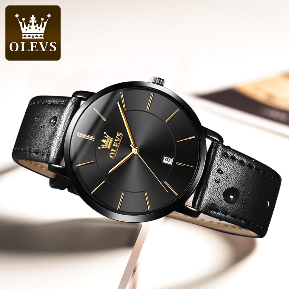 OLEVS 5869 Men's Watches Leather Strap Waterproof Auto Date Man Watch Fashion Simplicity Ultra Thin Quartz Wrist Watch for Men