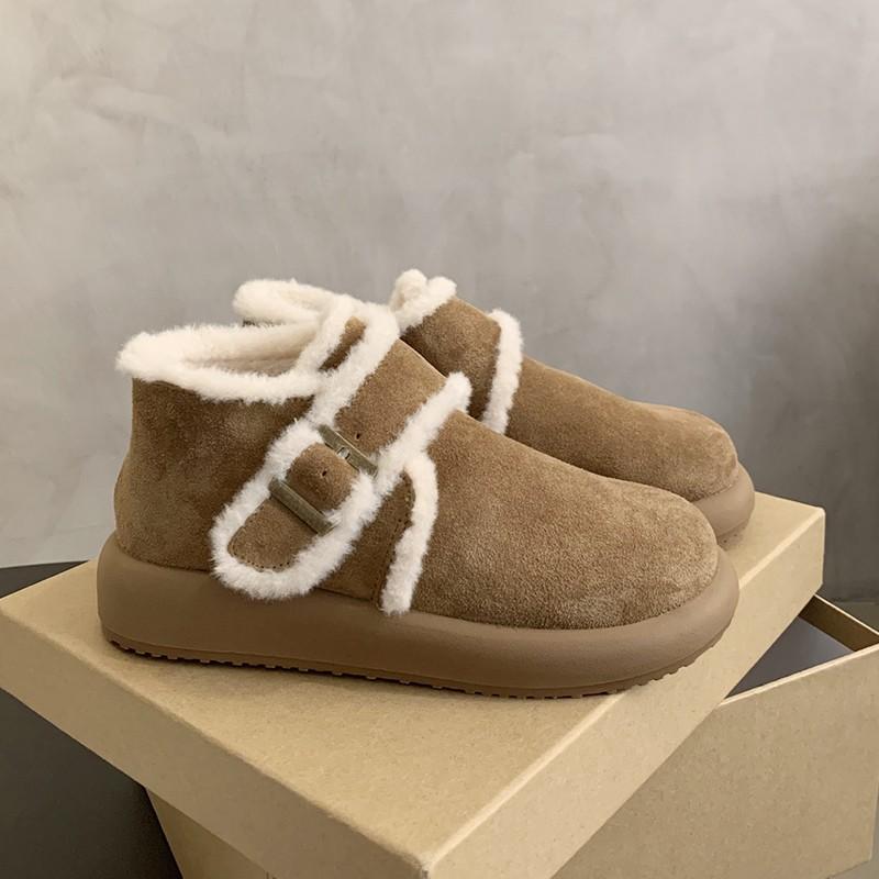 Women's Large Size Hairy Mouth Soft Sole Heightening Warm Fur One Winter Non-slip Snow Boots Plush Lining Outdoor Sports Cotton Short Boots