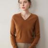 Women's Cashmere Knitwear V-Neck Sweater - Autumn/Winter Long Sleeve, Versatile Crossover Ribbed Design, Loose Fit, Slimming Innerwear