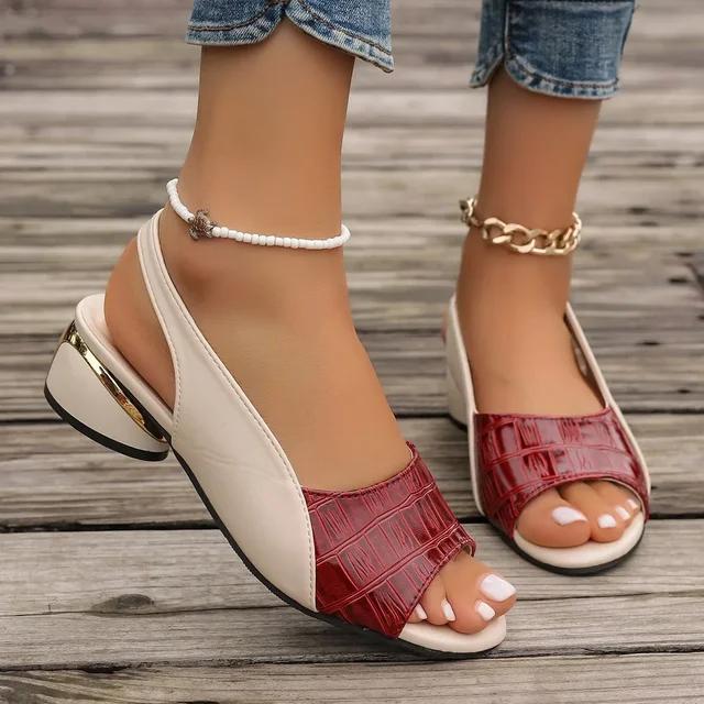 Women's Plus Size Sandals New Low Heel Fish Mouth Cool Fashion Color Blocked Fashion Sandals Outdoor Open Toe Beach Shoes