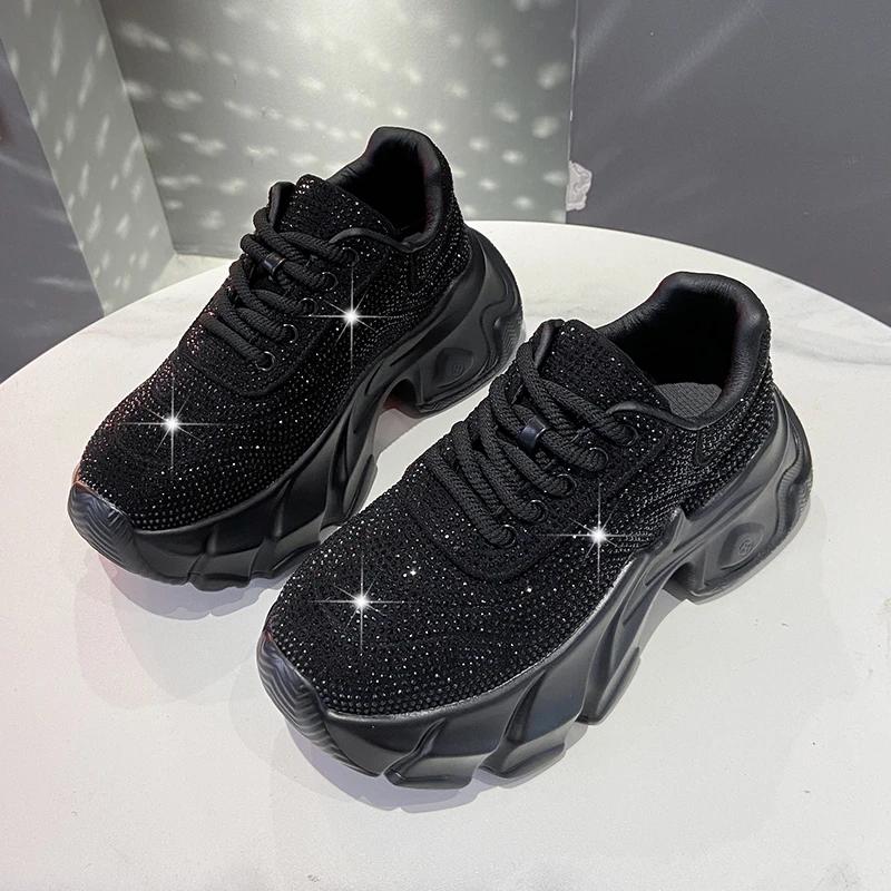 Shoes For Women  New Shiny Rhinestone Women'S Sneakers Shoes Autumn Korean Fashion Thick Sole Sports Shoes  De Mujer
